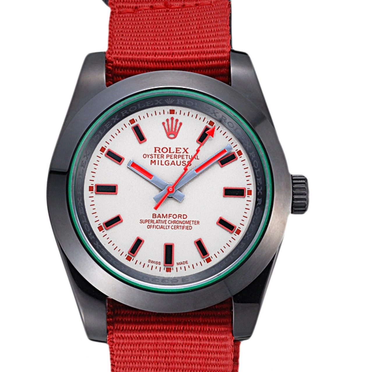 Aaa replica watch Nylon 622002 Red Milgauss Strap Rolex Bamford 0715